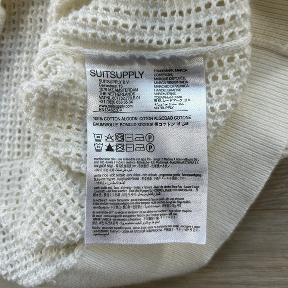 Suitsupply Crochet Polo Mens XXL Off White Open Collar Buttonless Knit Cotton - Picture 6 of 9